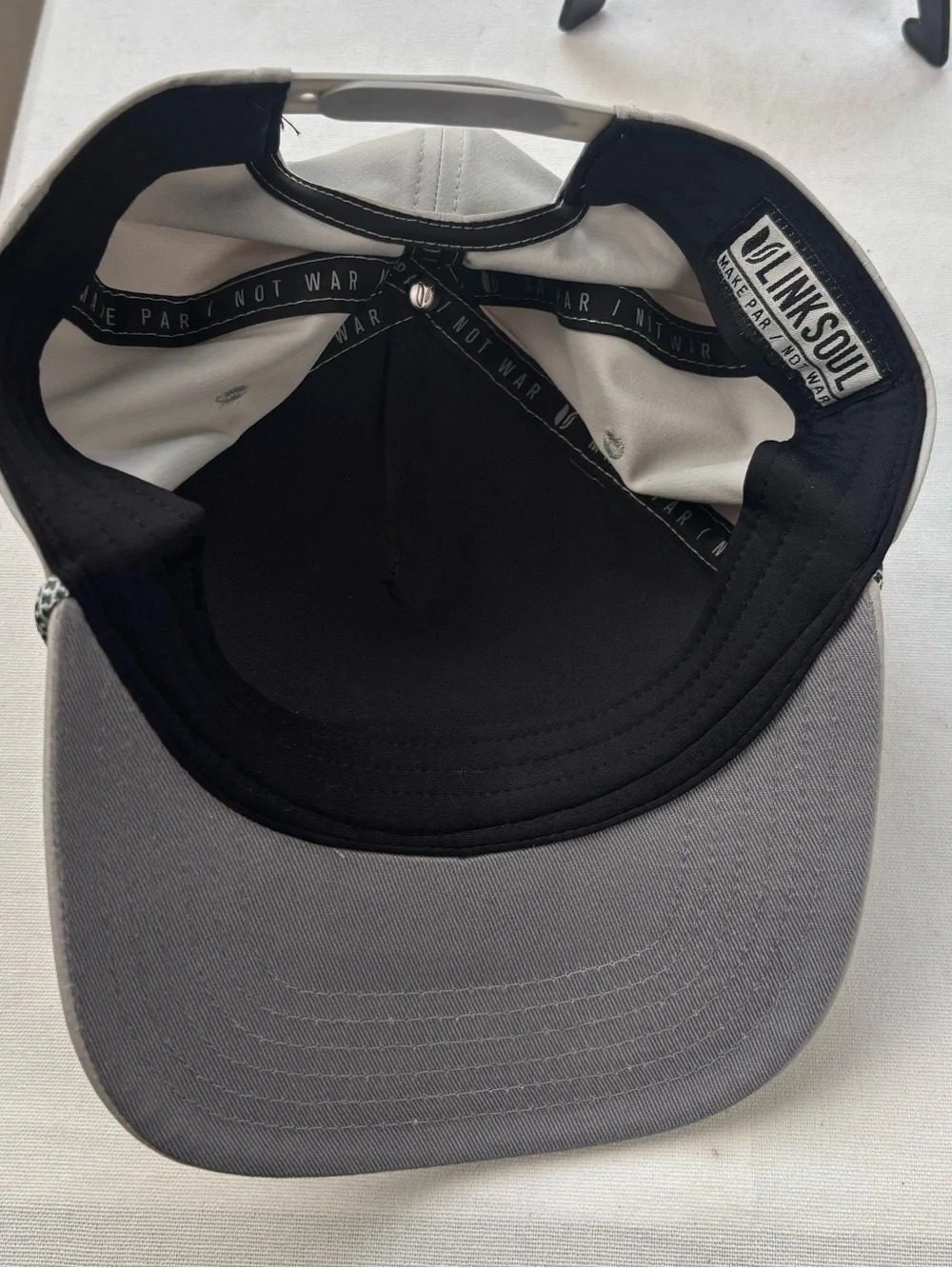 NEW Linksoul Gray 5 Panel Rope Trucker Hat Baseball Hat Pink Patch Snap Back